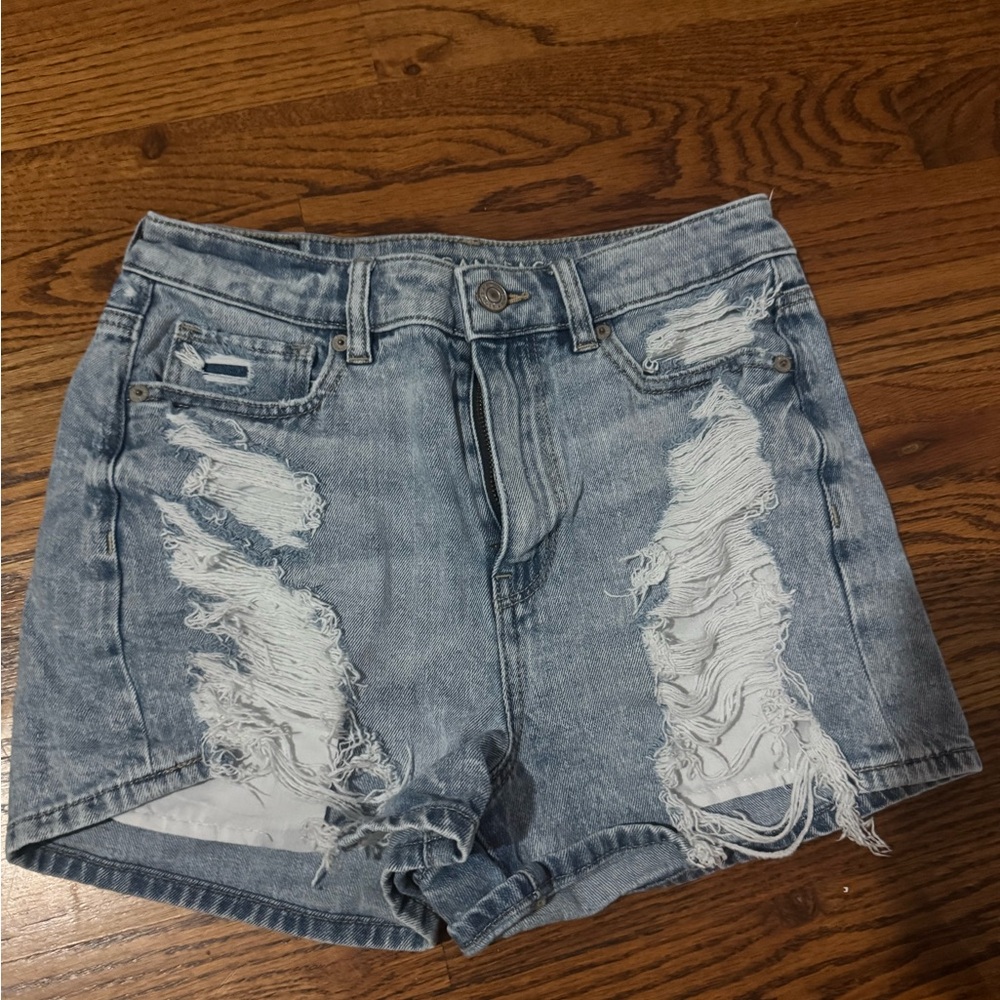 American Eagle Outfitters Light Blue Distressed High-Rise Denim Shorts